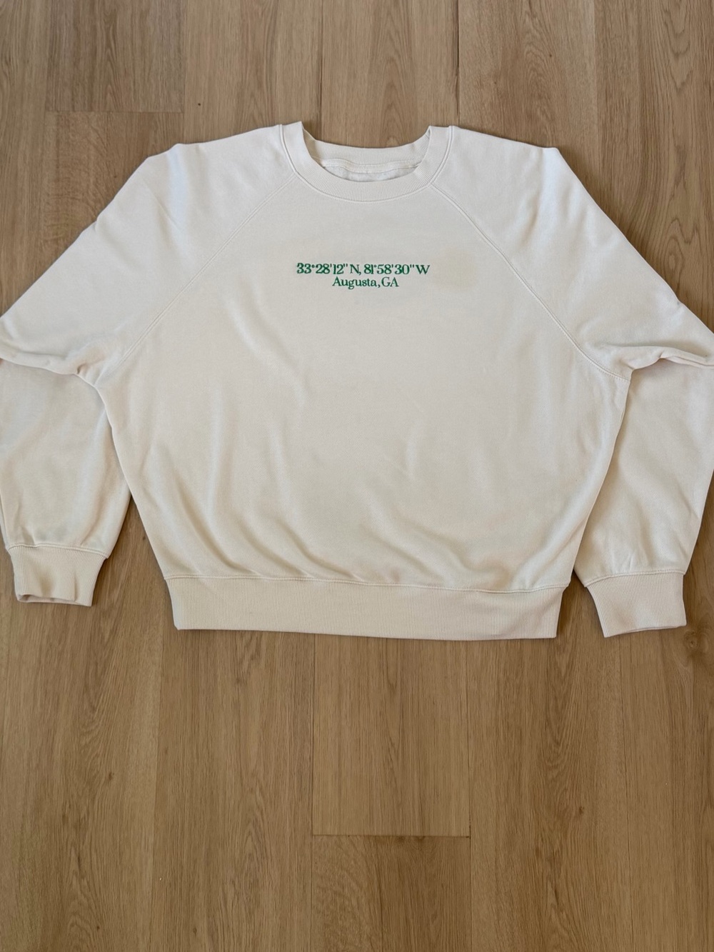 Women’s Cream Crewneck Sweatshirt with Augusta Coordinates NWOT